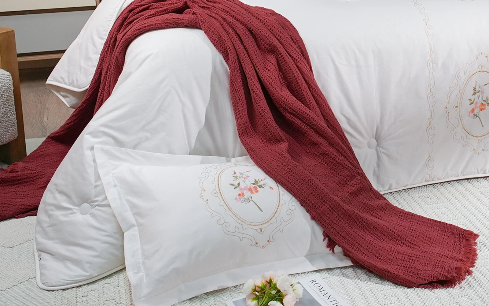 Maha Cotton Embroidered Comforter Set with Turkish Jacquard Compressed Bedspread 8 PCS - King