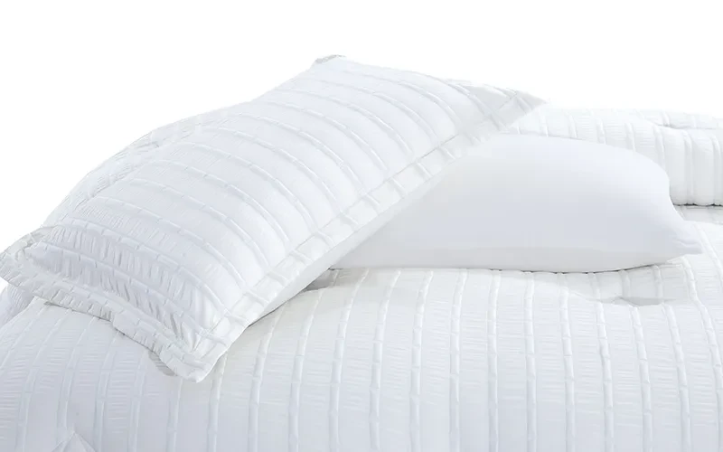 Grid Stripe Crepe Comforter Bedding Set 7 PCS - King White