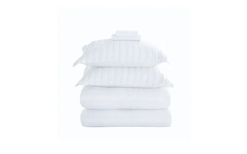 Grid Stripe Crepe Comforter Bedding Set 7 PCS - King White