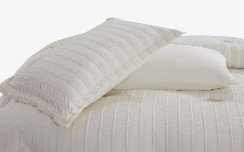 Grid Stripe Crepe Comforter Bedding Set 7 PCS - King Beige
