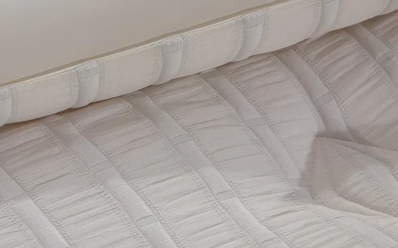 Grid Stripe Crepe Comforter Bedding Set 7 PCS - King Beige