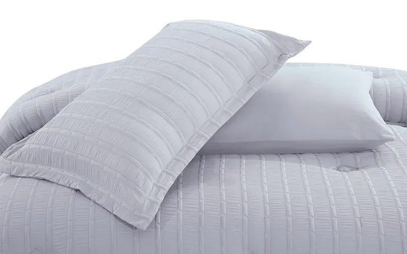 Grid Stripe Crepe Comforter Bedding Set 7 PCS - King L.Grey