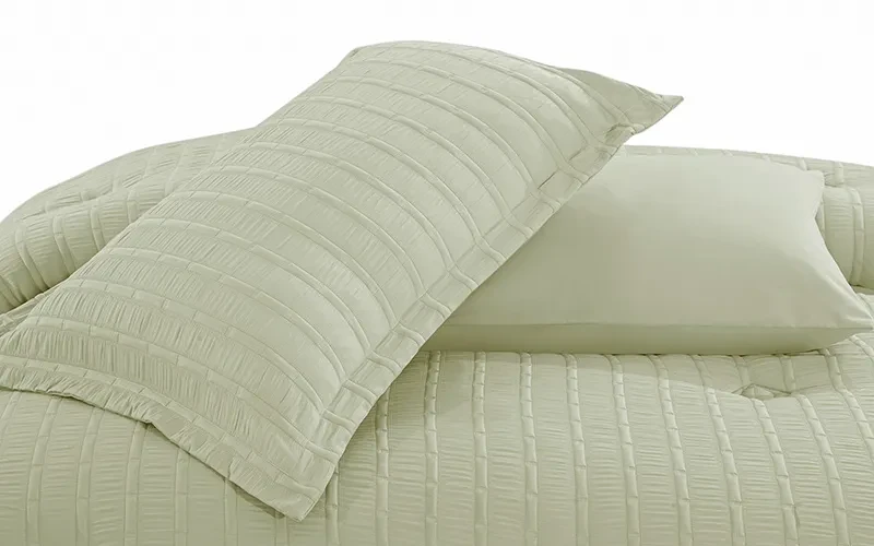 Grid Stripe Crepe Comforter Bedding Set 7 PCS - King L.Green