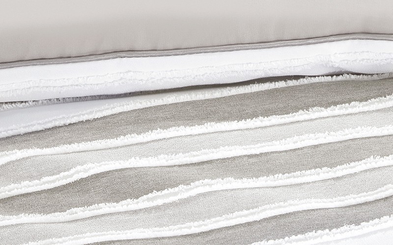 Horizon Stripe Comforter Bedding Set 7 PCS - King White & D.Beige