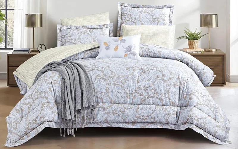 Monica Cotton Printed Comforter Bedding Set 4 PCS - Single Brown & Blue