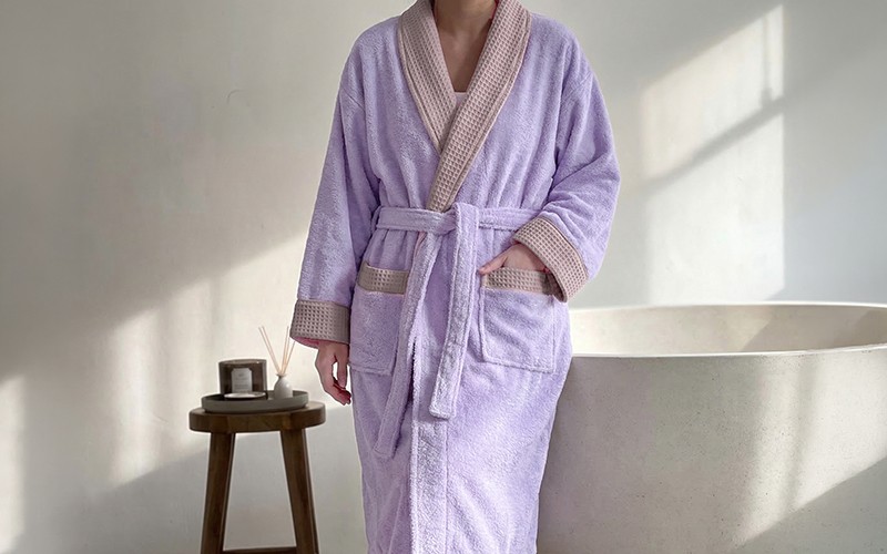 Armada Coral Fleece Unisex Waffle Bathrobe 1 PC ( XL ) - Purple