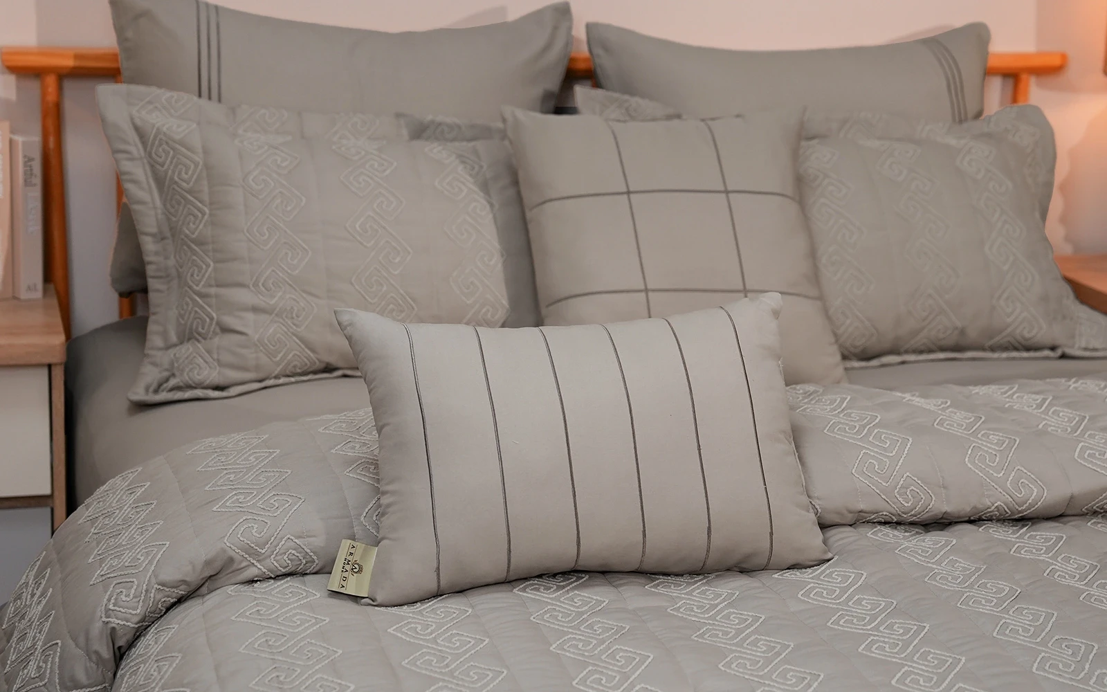 Cruiser Embroidered Comforter Bedding Set 6 PCS - Queen D.Beige