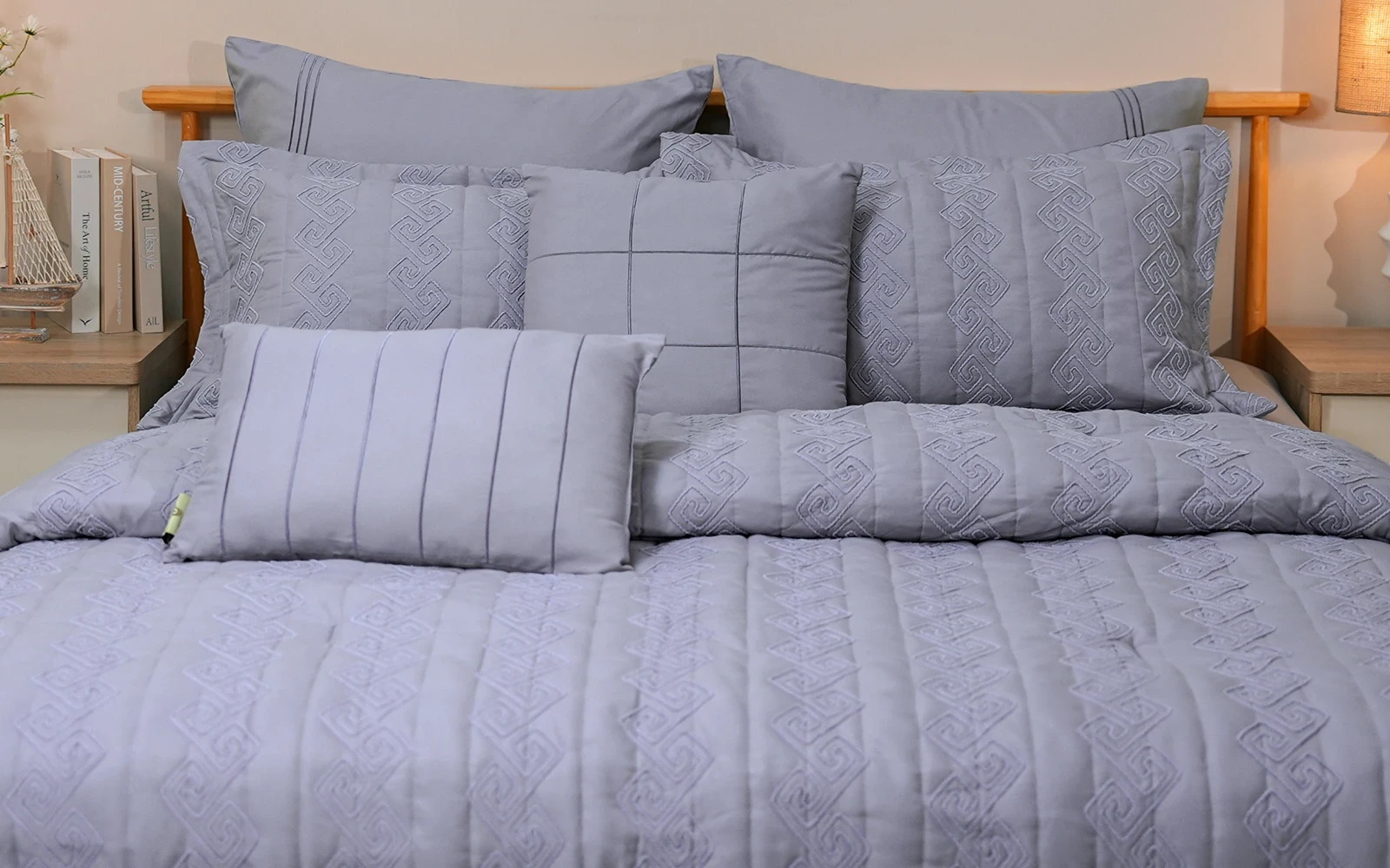 Cruiser Embroidered Comforter Bedding Set 6 PCS - Queen Grey