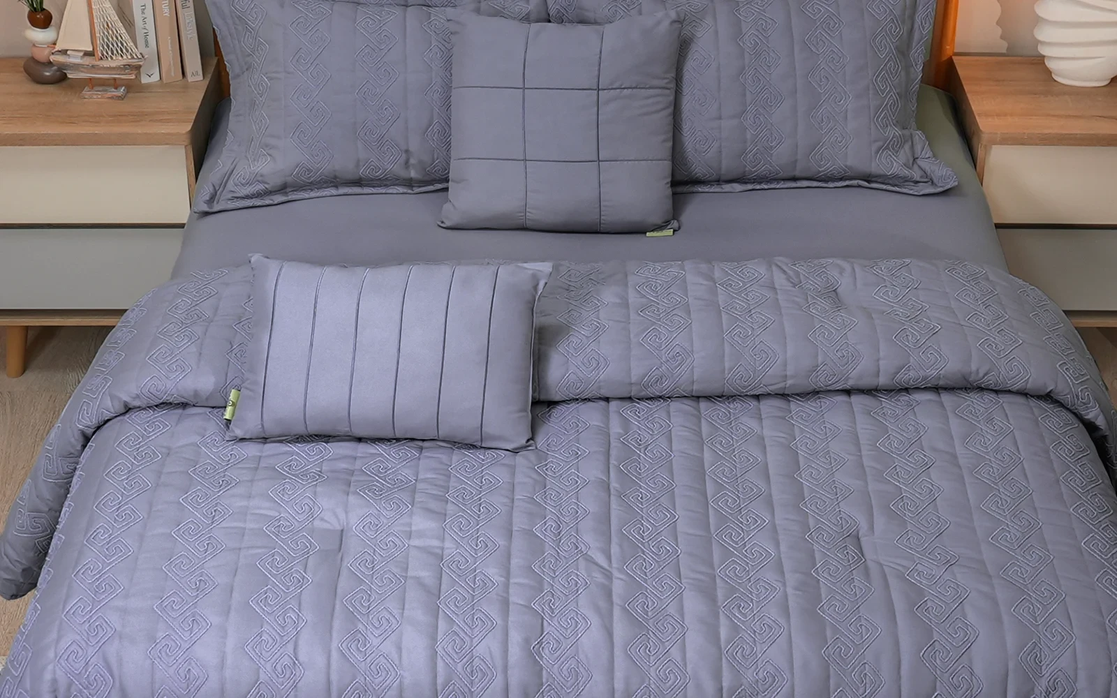 Cruiser Embroidered Comforter Bedding Set 6 PCS - Queen Grey