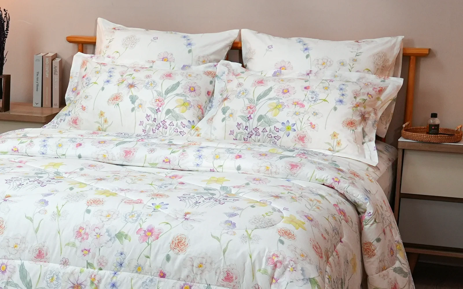 Violet Double Face Printed Cotton Comforter Bedding Set 6 PCS - King Multi Color