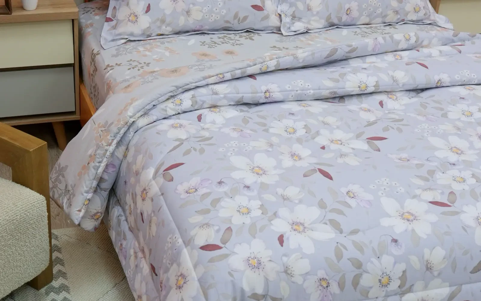 Violet Double Face Printed Cotton Comforter Bedding Set 4 PCS - Single Multi Color