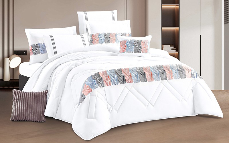 Corolla Embroidered Comforter Bedding Set 8 PCS - King Multi Color