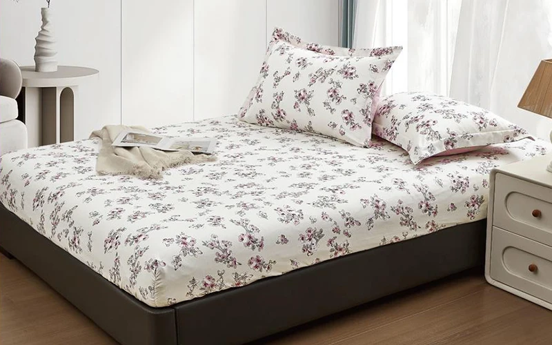 Lina Printed BedSheet Set 3 PCS - King Cream & Pink