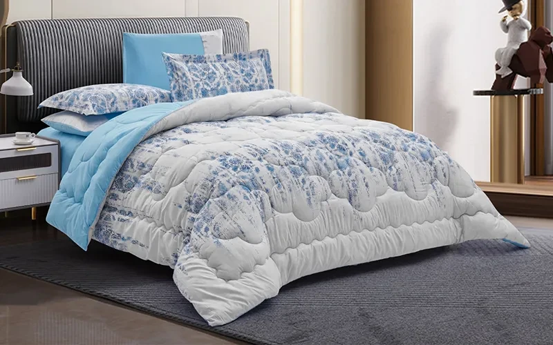 Valentini Printed Comforter Bedding Set 4 PCS - Single Silver & Blue