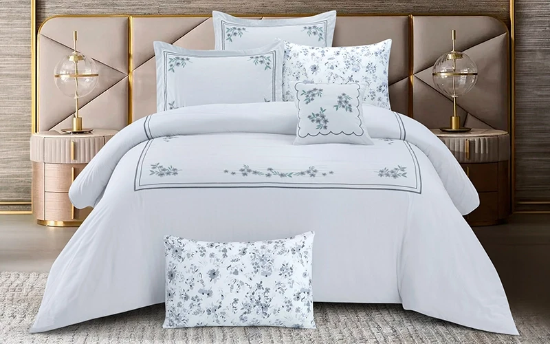 Valentini Embroidered Comforter Bedding Set 7 Pcs - King L.Grey