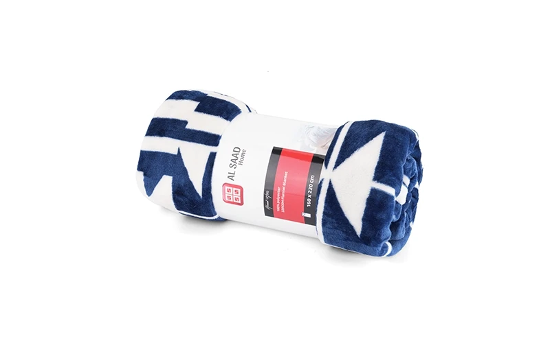 Al Saad Home Flannel Blanket 1 PC - Single White & Navy