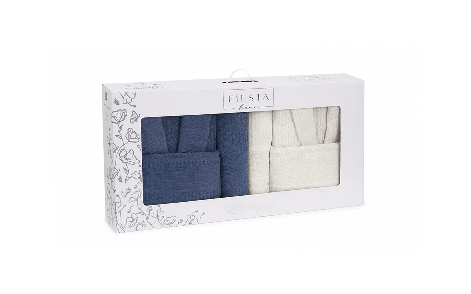 Fiesta Unisex Luxury Cotton Crinkly Bathrobe Set 6 PCS - Cream & Navy