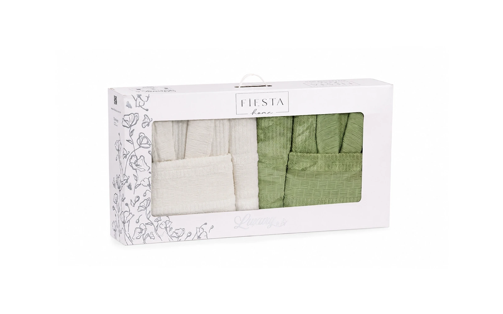 Fiesta Unisex Luxury Cotton Crinkly Bathrobe Set 6 PCS - Cream & Green