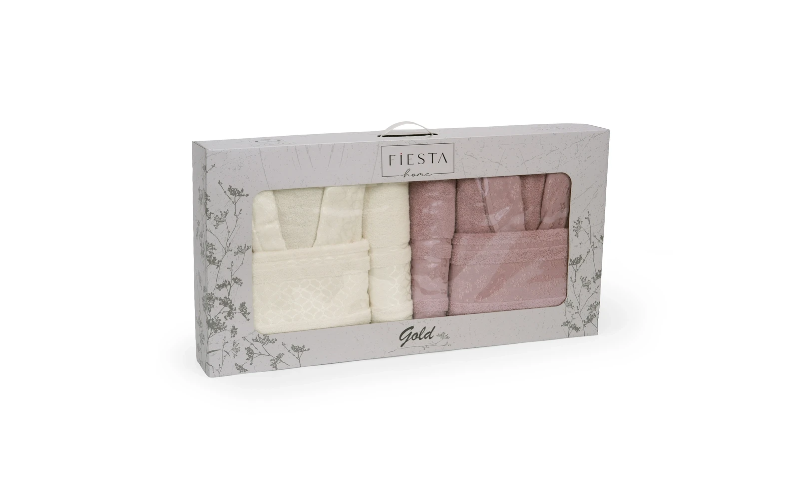 Fiesta Unisex Gold Cotton Jacquard Bathrobe Set 6 PCS - Cream & D.Pink