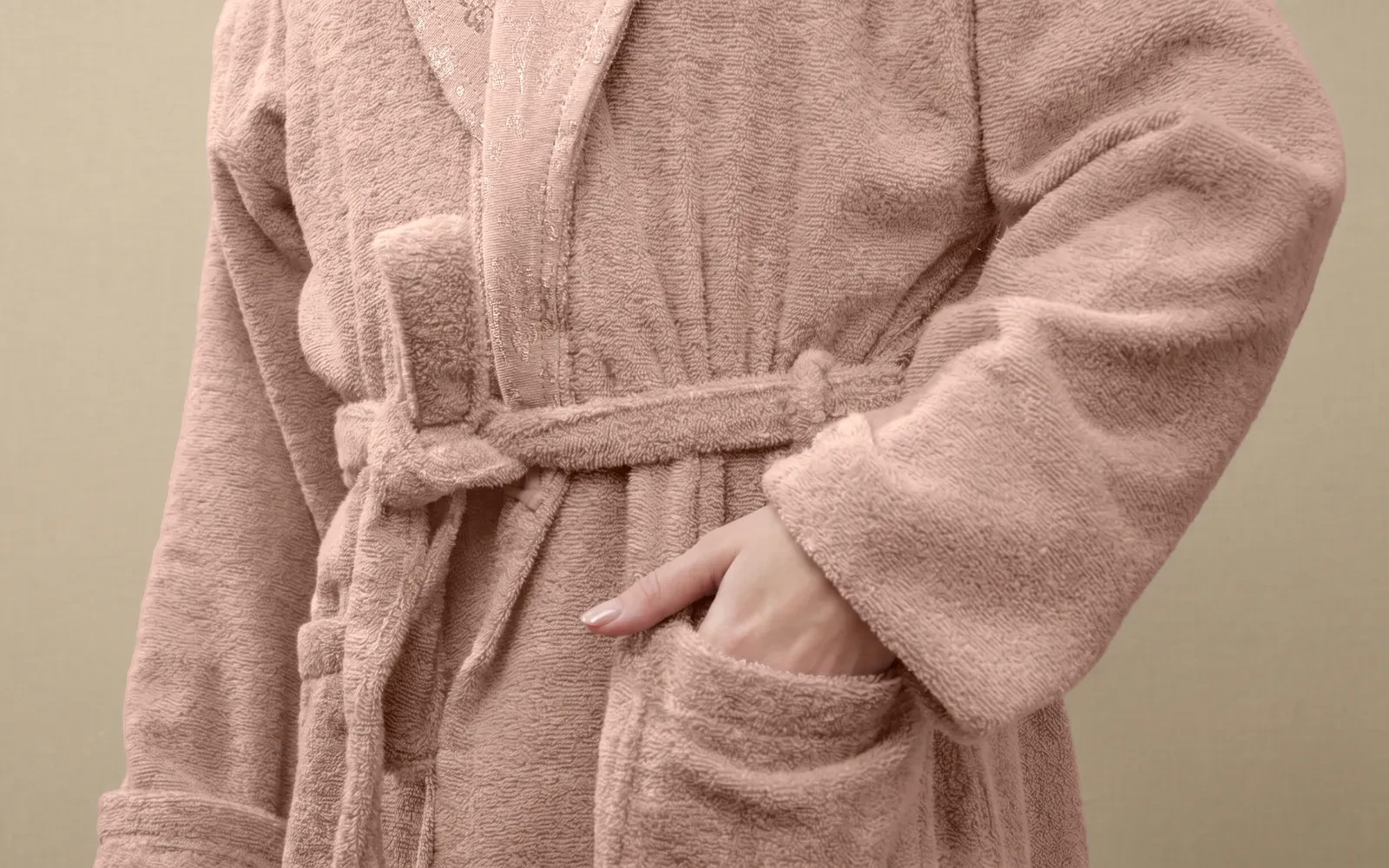 Fiesta Unisex Gold Cotton Jacquard Bathrobe Set 6 PCS - Cream & Peach