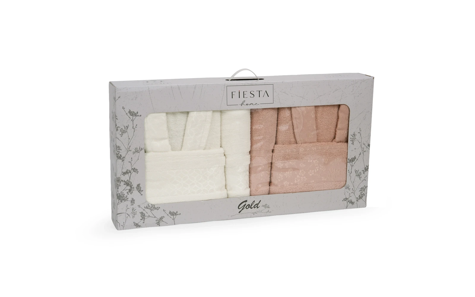 Fiesta Unisex Gold Cotton Jacquard Bathrobe Set 6 PCS - Cream & Peach