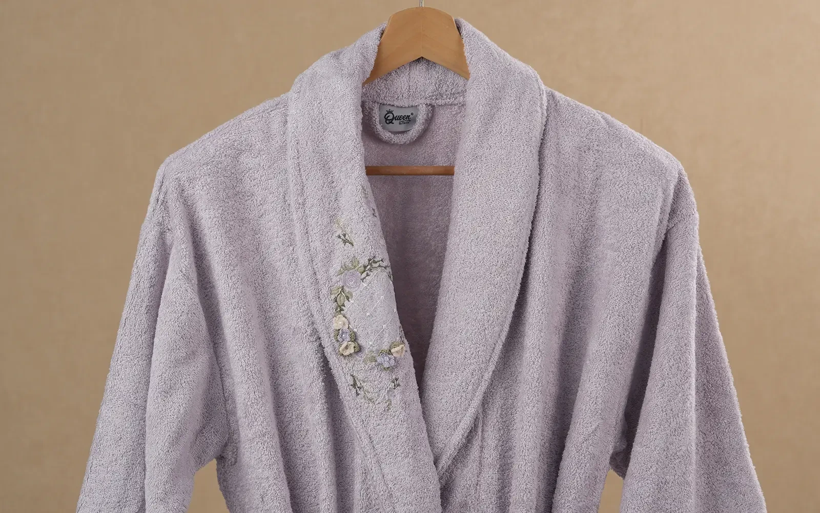 Fiesta Unisex Cotton Bamboo Embroidered 3D Bathrobe Set 6 PCS - Off White & L.Purple