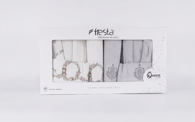 Liza Bambo Embroidered 3D Bathrobe Set 6 PCS - White & L.Grey