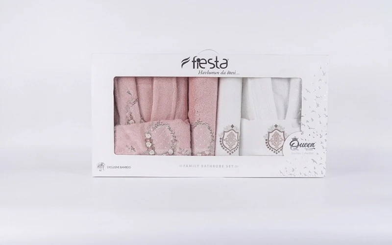 Liza Bambo Embroidered 3D Bathrobe Set 6 PCS - Cream & Peach