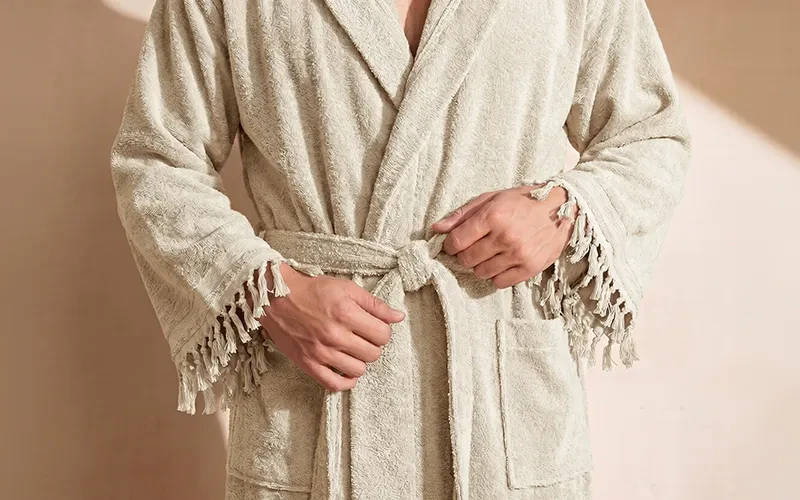 Terma Turkish Unisex Cotton Bathrobe With Hooded 1 PC - Cream ( L / XL )