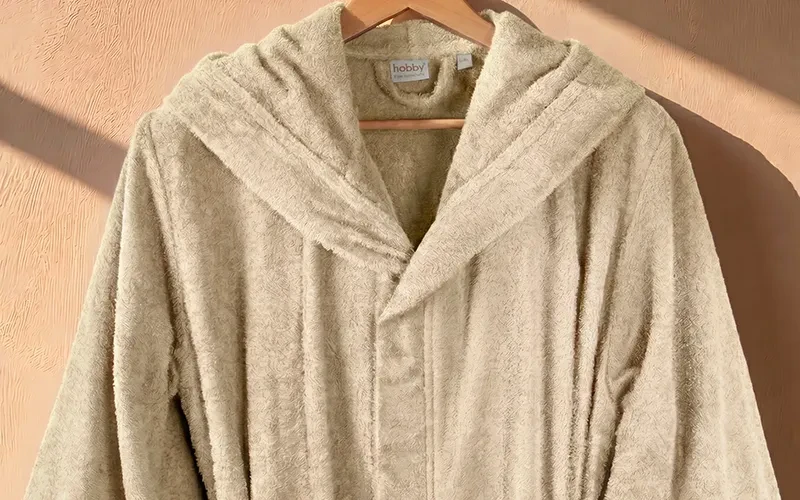 Terma Turkish Unisex Cotton Bathrobe With Hooded 1 PC - Cream ( S / M )