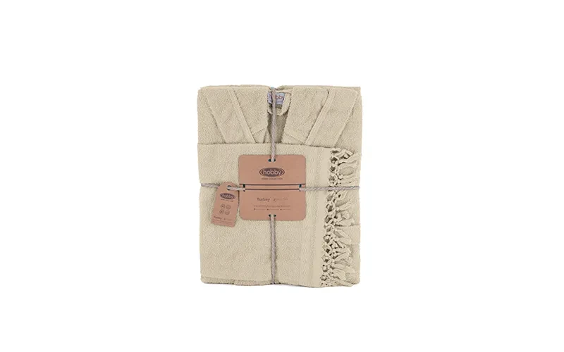 Terma Turkish Unisex Cotton Bathrobe With Hooded 1 PC - Cream ( S / M )