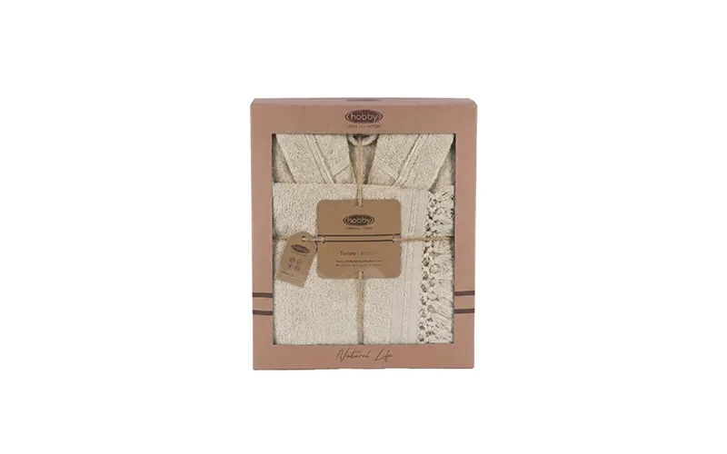 Terma Turkish Unisex Cotton Bathrobe With Hooded 1 PC - Cream ( L / XL )