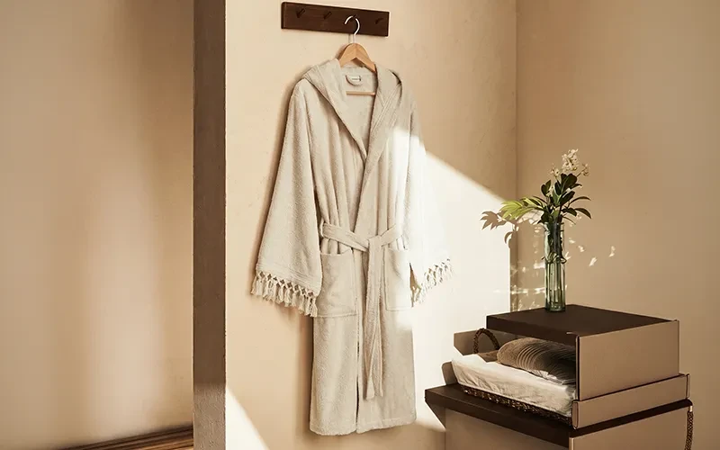 Terma Turkish Unisex Cotton Bathrobe With Hooded 1 PC - Cream ( S / M )