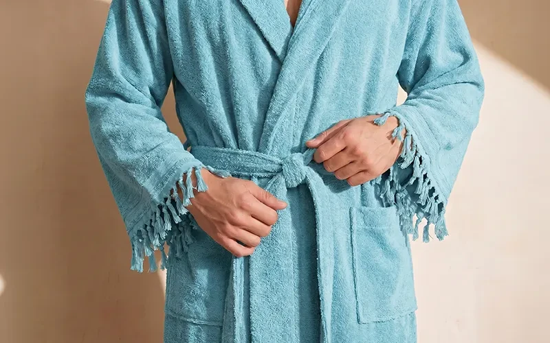 Terma Turkish Unisex Cotton Bathrobe With Hooded 1 PC - Turquoise ( S / M )