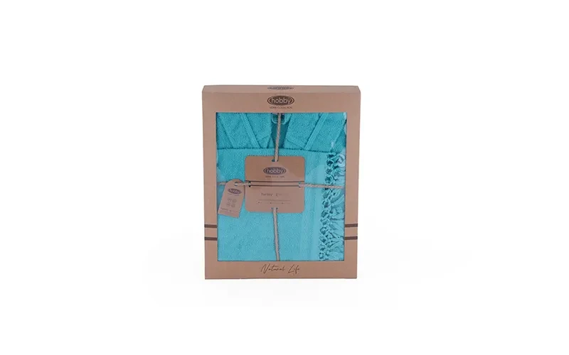 Terma Turkish Unisex Cotton Bathrobe With Hooded 1 PC - Turquoise ( S / M )