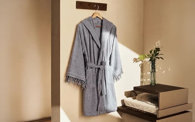 Terma Turkish Unisex Cotton Bathrobe With Hooded 1 PC - Grey( L / XL )