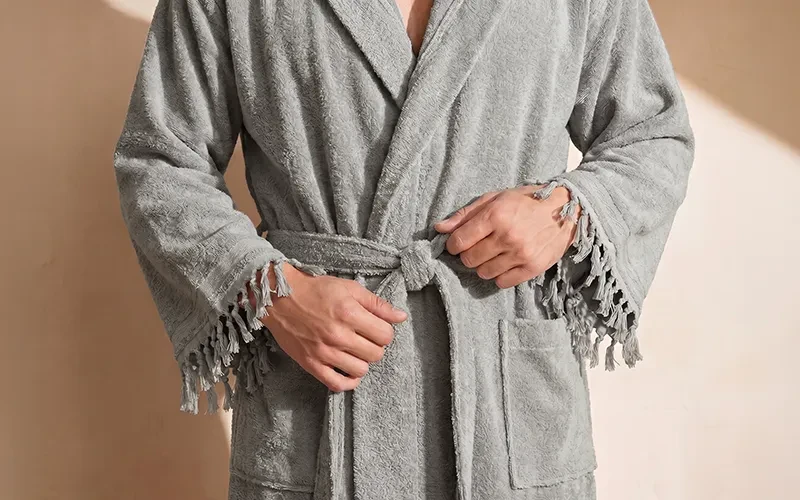 Terma Turkish Unisex Cotton Bathrobe With Hooded 1 PC - L.Grey ( S / M )