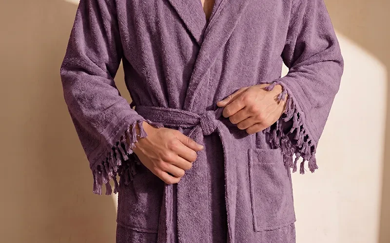 Terma Turkish Unisex Cotton Bathrobe With Hooded 1 PC - Purple ( S / M )