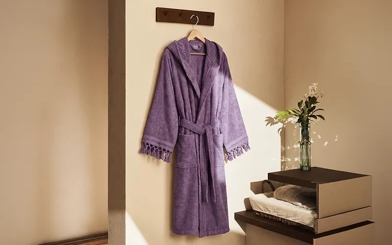 Terma Turkish Unisex Cotton Bathrobe With Hooded 1 PC - Purple ( L / XL )