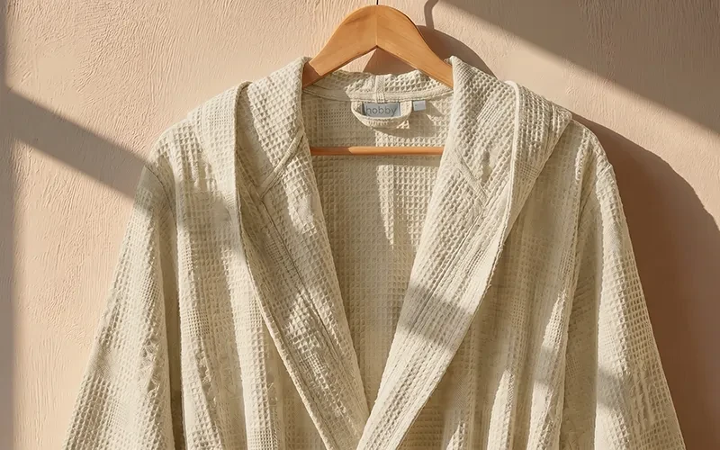Turkish Unisex Cotton Waffle Bathrobe With Hooded 1 PC - Cream ( S / M )