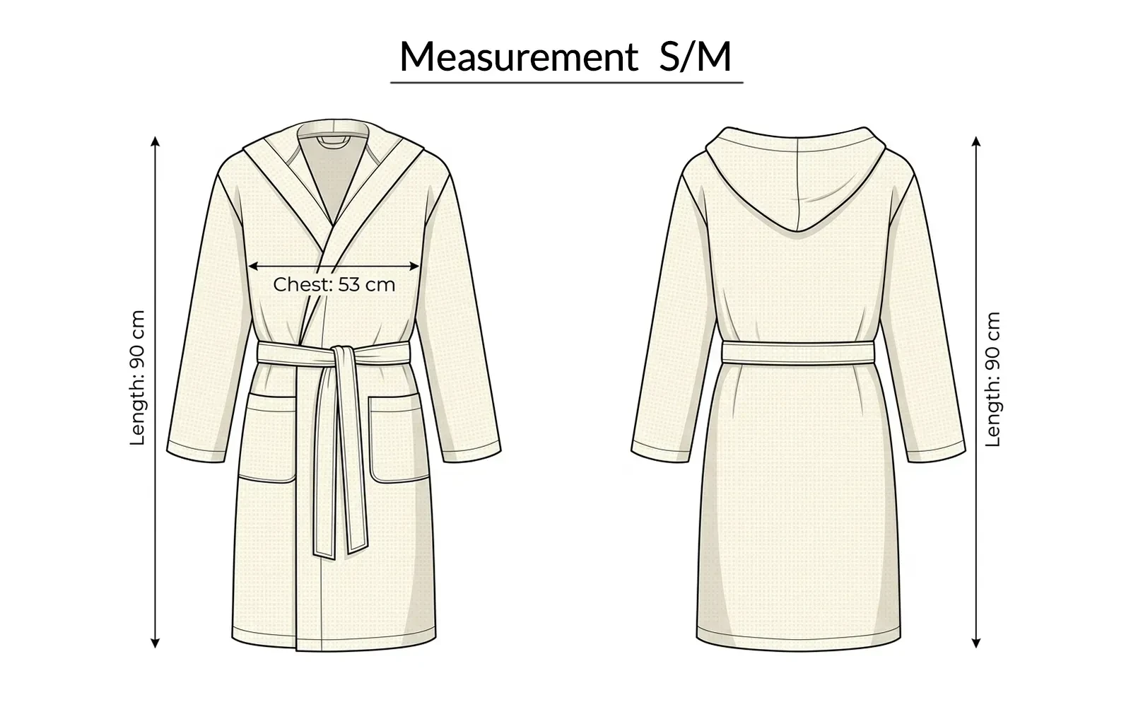 Turkish Unisex Cotton Waffle Bathrobe With Hooded 1 PC - Cream ( S / M )
