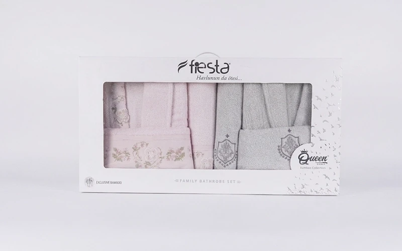 Define Bambo Embroidered 3D Bathrobe Set 6 PCS - Pink & Grey