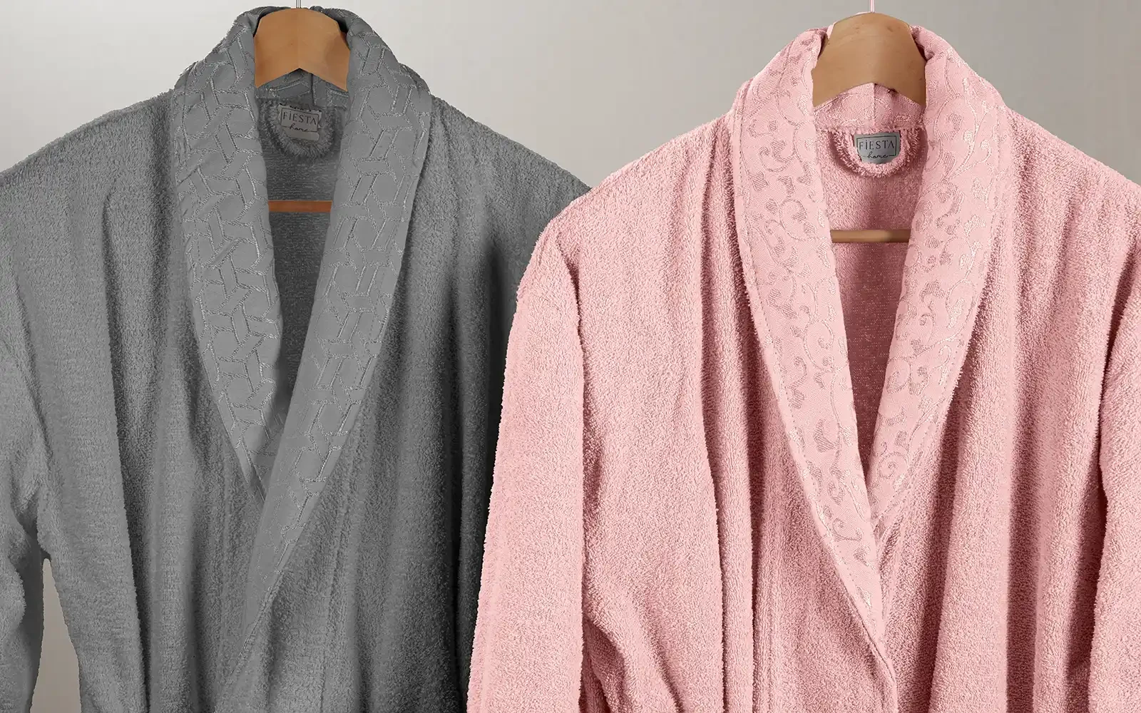 Fiesta Unisex Fashion Cotton Jacquard Boucel Bathrobe Set 5 PCS - Pink & D.Grey