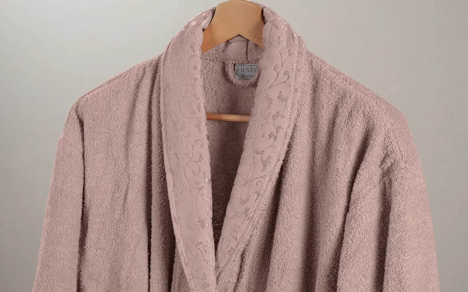 Fiesta Unisex Fashion Cotton Jacquard Boucel Bathrobe Set 5 PCS - Cream & D.Pink