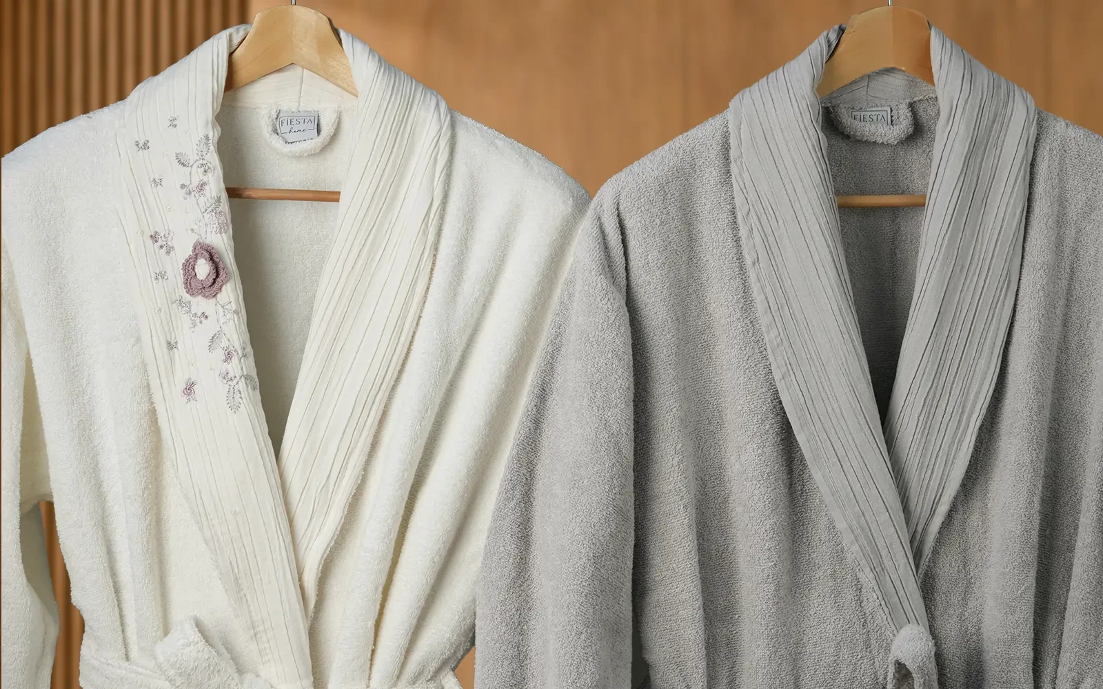 Fiesta Unisex Luxury Cotton Embroidered 3D Bathrobe Set 6 PCS - Cream & Grey
