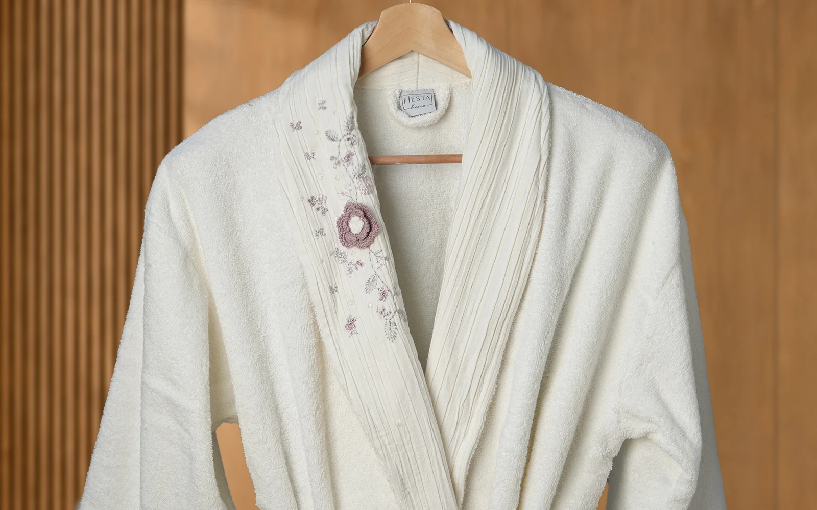 Fiesta Unisex Luxury Cotton Embroidered 3D Bathrobe Set 6 PCS - Cream & Grey