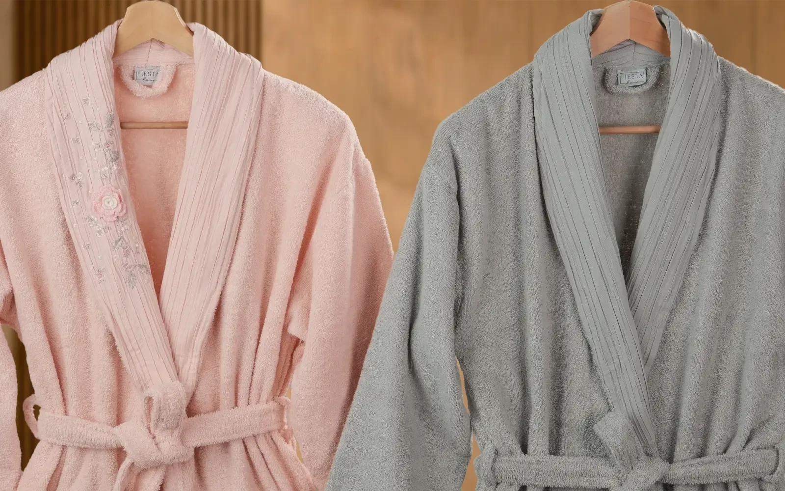 Fiesta Unisex Luxury Cotton Embroidered 3D Bathrobe Set 6 PCS - Peach & Grey