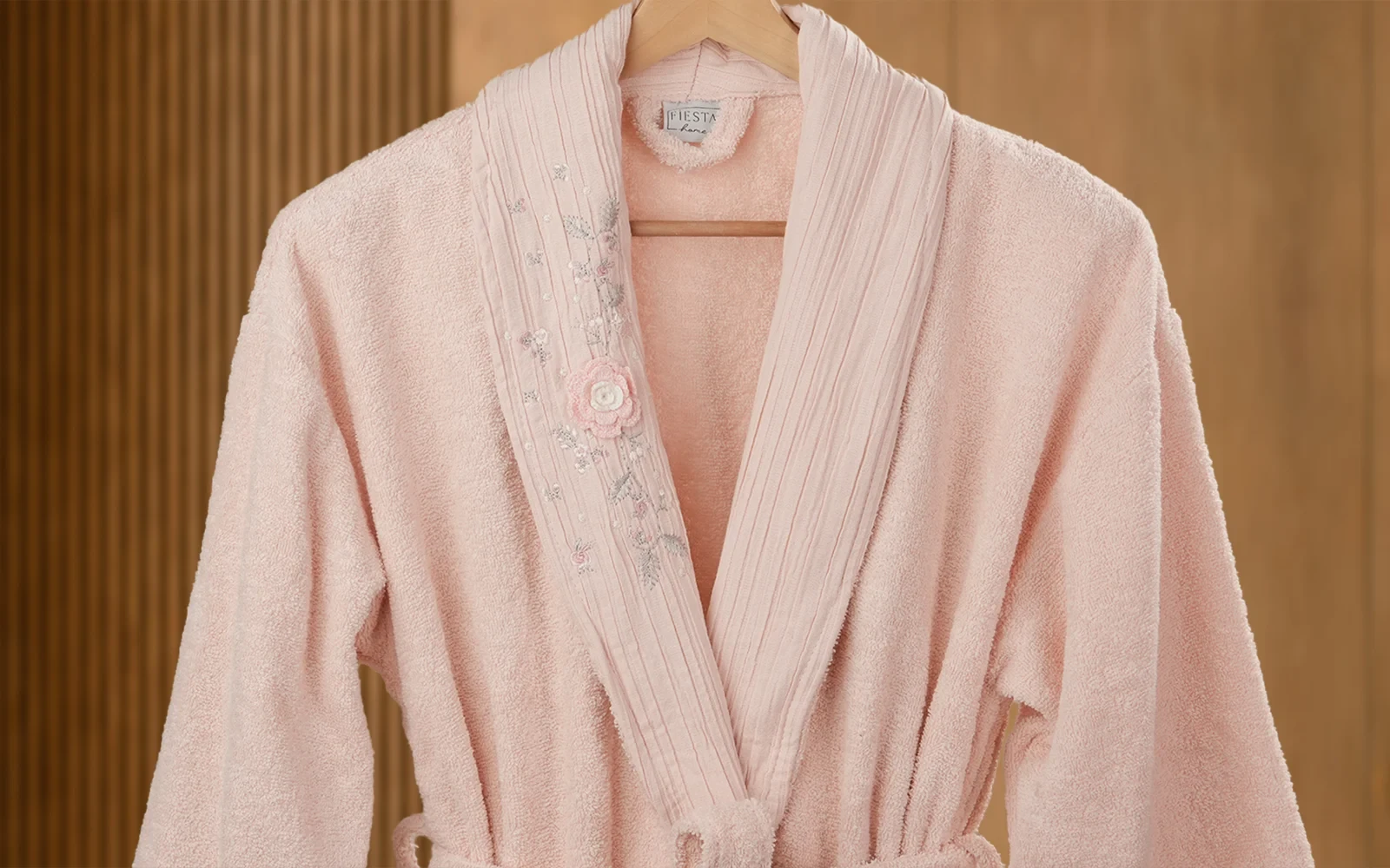 Fiesta Unisex Luxury Cotton Embroidered 3D Bathrobe Set 6 PCS - Peach & Grey