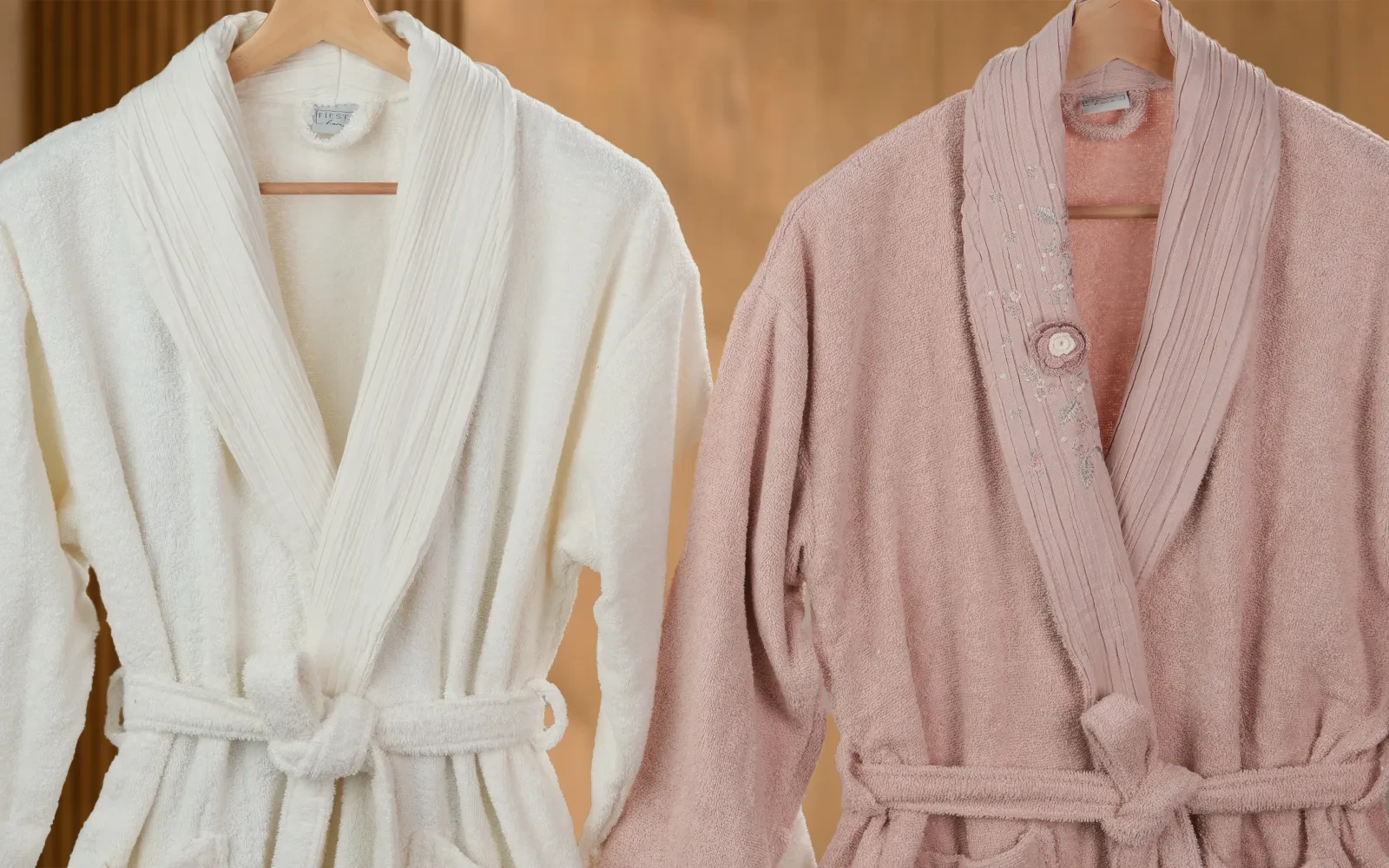 Fiesta Unisex Luxury Cotton Embroidered 3D Bathrobe Set 6 PCS - Cream & Pink