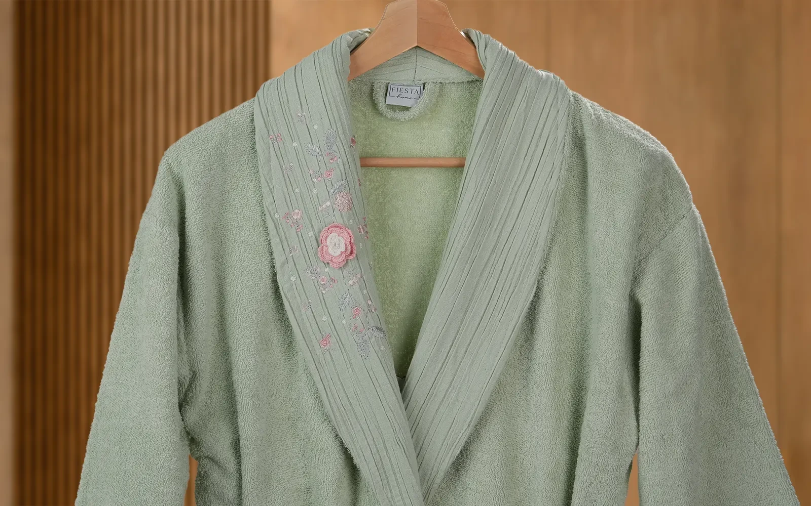 Fiesta Unisex Luxury Cotton Embroidered 3D Bathrobe Set 6 PCS - Cream & L.Green